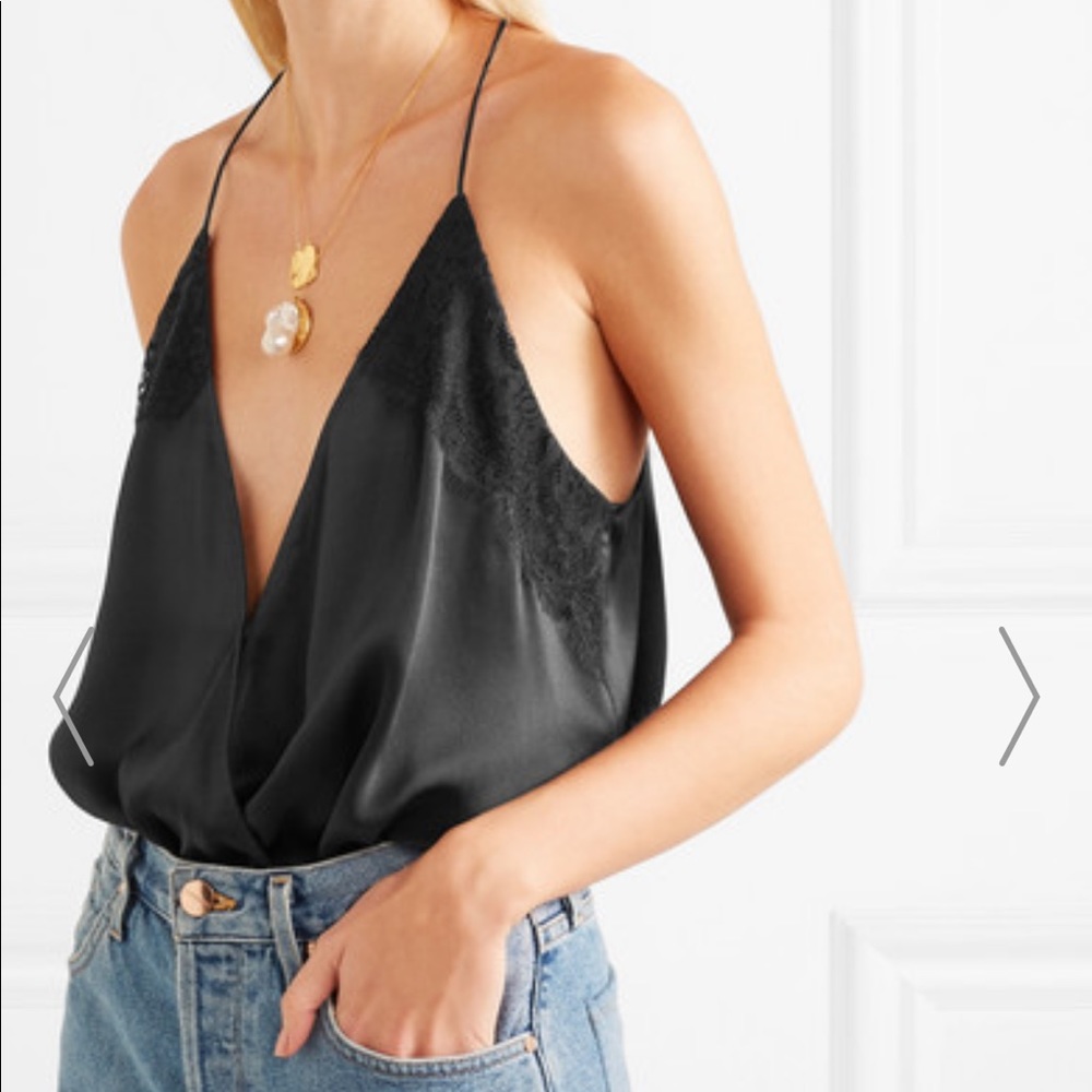 CAMI || Courtney lace-trim silk-charmeuse bodysuit